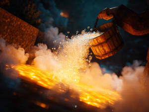 A helpful diagram showing how to create obsidian for a Nether portal by pouring water on lava.