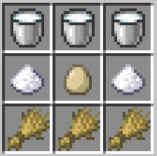 A clear, graphic representation of the Minecraft cake crafting recipe as seen in the game's user interface.