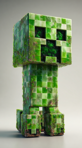 Realistic Minecraft Creeper close-up featured image with green pixelated body and dark square eyes