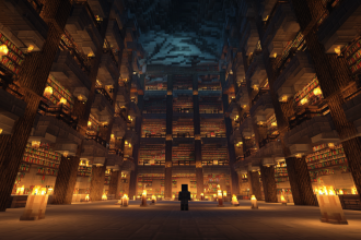 A player showcasing their library, a result of knowing how to make a book in Minecraft.