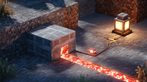 A simple redstone circuit using a pressure plate to power a Redstone Lamp.