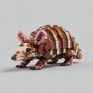 A realistic, studio-lit render of the Minecraft Armadillo from a 3/4 view, showcasing its precise in-game blocky design on a plain background.