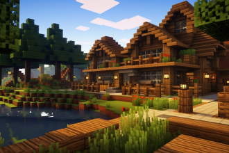 A diverse collection of Minecraft build ideas, featuring a cozy cottage, a modern skyscraper, and hints of a medieval castle and redstone farm, inspiring players with creative designs.
