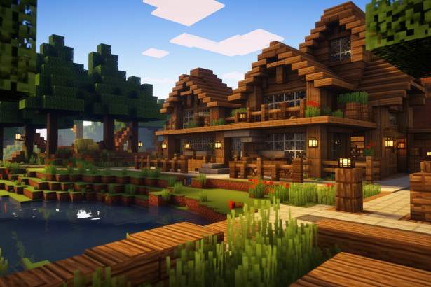 A diverse collection of Minecraft build ideas, featuring a cozy cottage, a modern skyscraper, and hints of a medieval castle and redstone farm, inspiring players with creative designs.